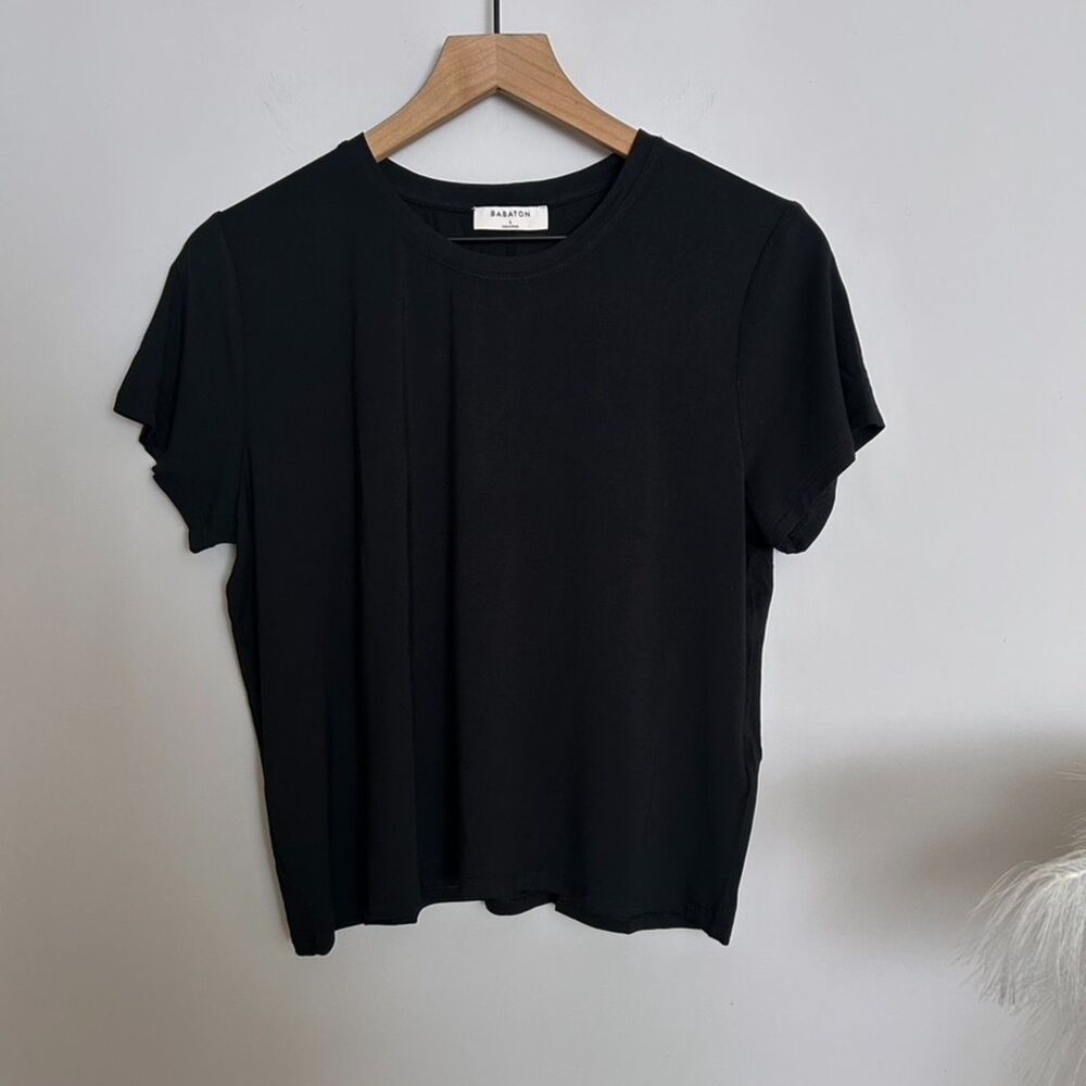 Aritzia Babaton Everyday T-Shirt Large Black Drapey Rayon NWOT